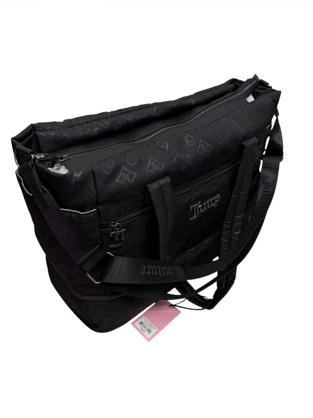NWT Juicy Couture Black Monogram XL Travel Weekender Duffle Tote Bag - Picture 3 of 10